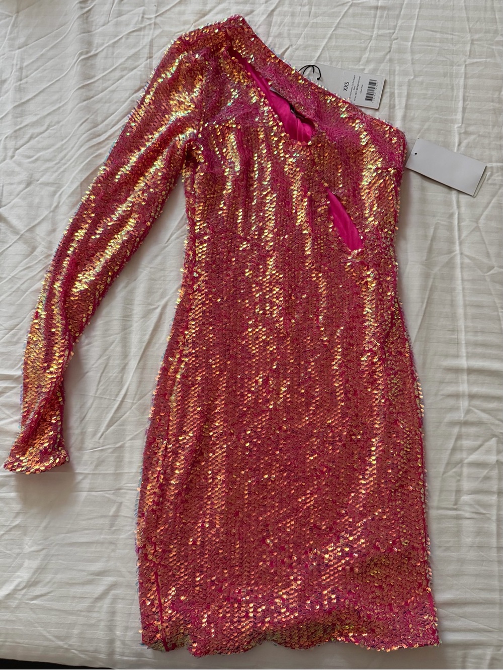 Pink Sequin One-Shoulder Party Dress